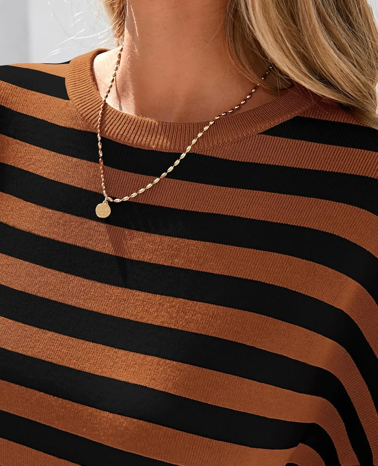 PRETTYGARDEN Womens Spring Summer Tops Fashion Striped Short Sleeve Sweater Crew Neck Lightweight Knit Oversized Shirts 2025
