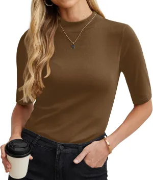 PrinStory Womens Tops Summer Short Sleeve Shirts Business Dressy Casual Pullover Tops for Women 2025 Trendy