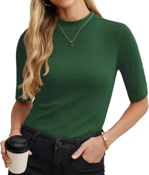 PrinStory Womens Tops Summer Short Sleeve Shirts Business Dressy Casual Pullover Tops for Women 2025 Trendy