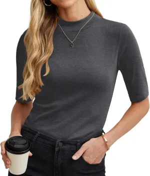 PrinStory Womens Tops Summer Short Sleeve Shirts Business Dressy Casual Pullover Tops for Women 2025 Trendy