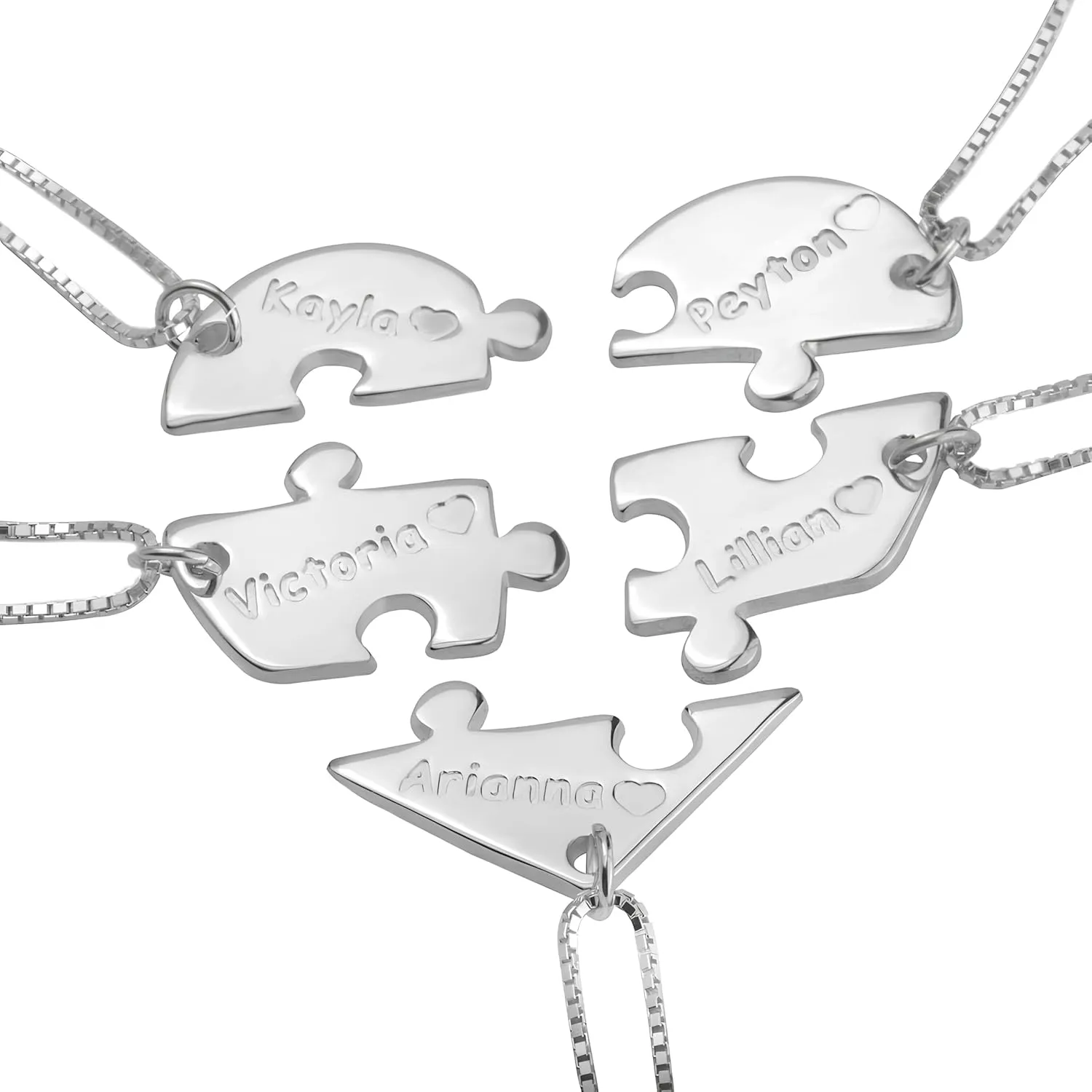 Puzzle Necklace  Personalized BFF Jewelry for 2, 3, 4, 5  Custom Puzzle Friendship Pendant in Sterling Silver or Gold  Engraved Puzzle Piece Necklace for Couples or Best Friends