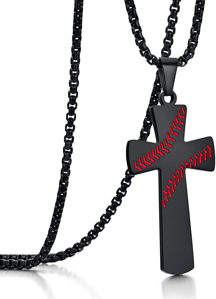 Rehoboth Baseball Cross Pendant Necklace for Men Women Adjustable 22 2" Stainless Steel Chain