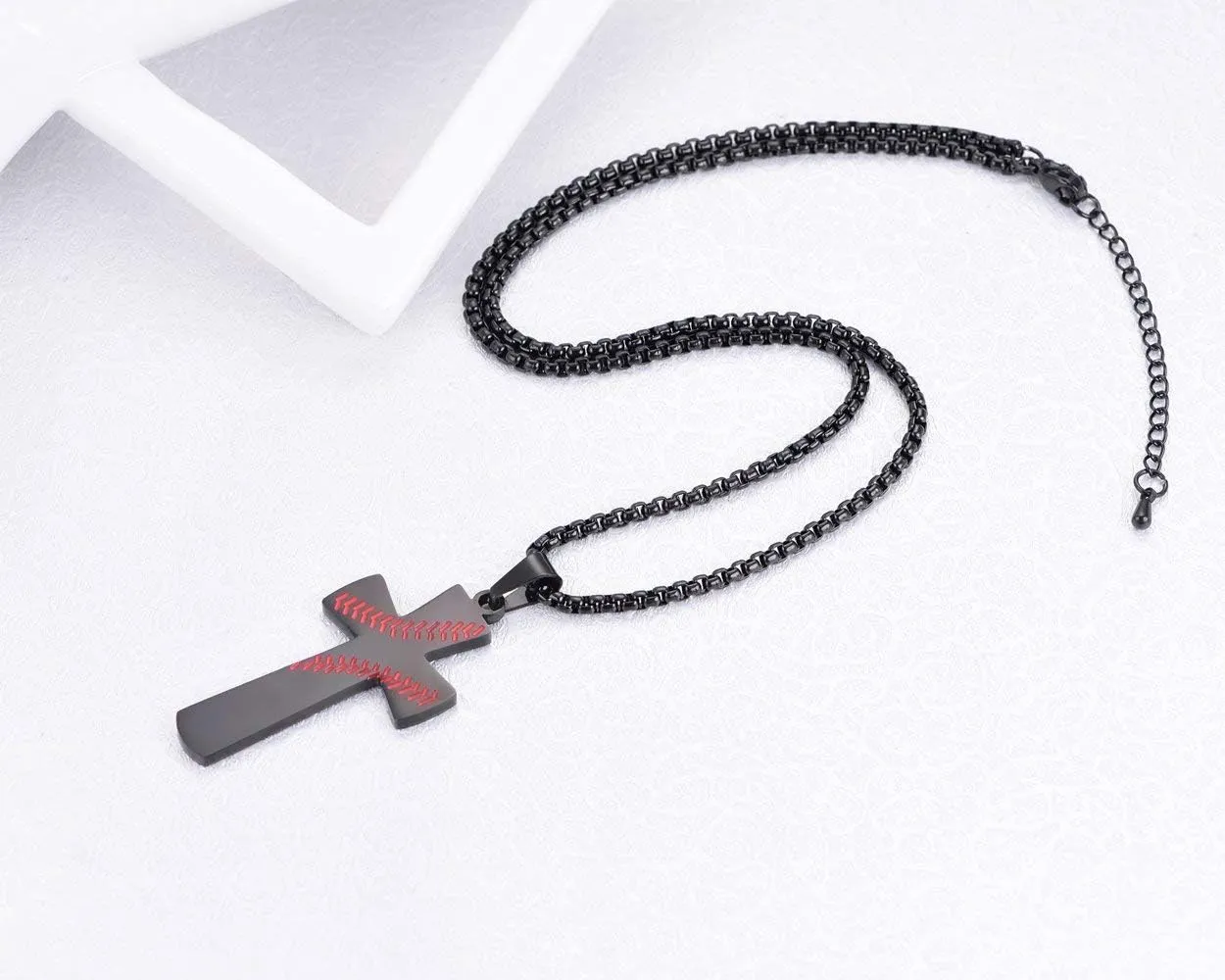Rehoboth Baseball Cross Pendant Necklace for Men Women Adjustable 22 2" Stainless Steel Chain