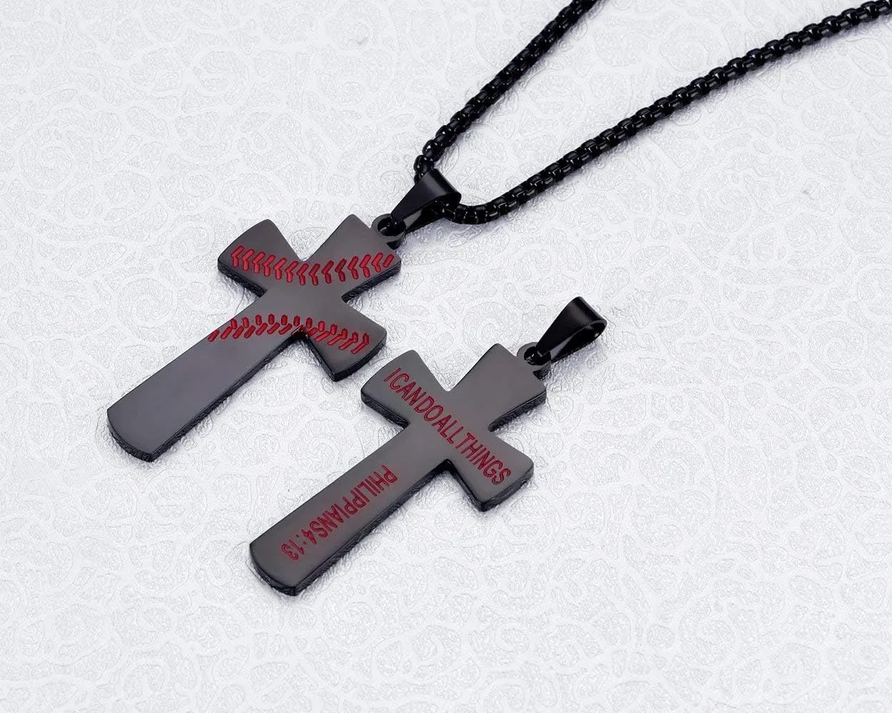 Rehoboth Baseball Cross Pendant Necklace for Men Women Adjustable 22 2" Stainless Steel Chain