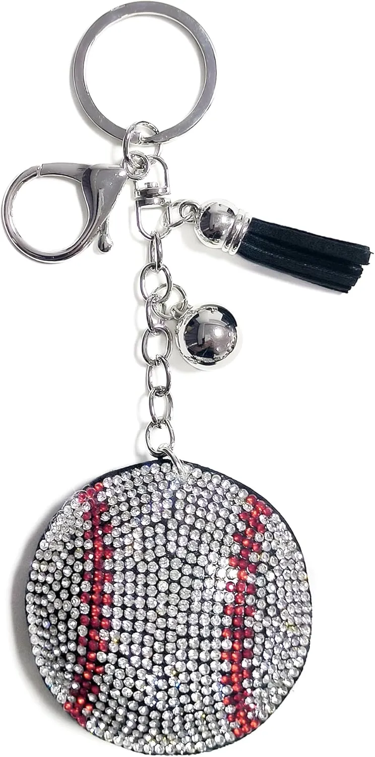 Rhinestone Baseball Keychain for Women and Men,Bling Sport Ball Keyring Keychains