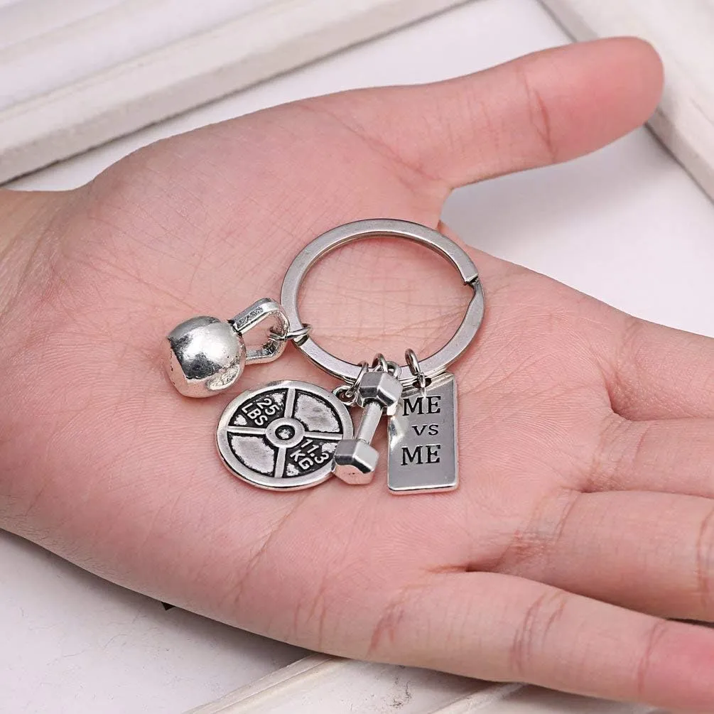 RINHOO Stainless Steel Fitness Gym Charm Keychains Quotes Weight Plate Dumbbell Kettlebell CharmsKeyring
