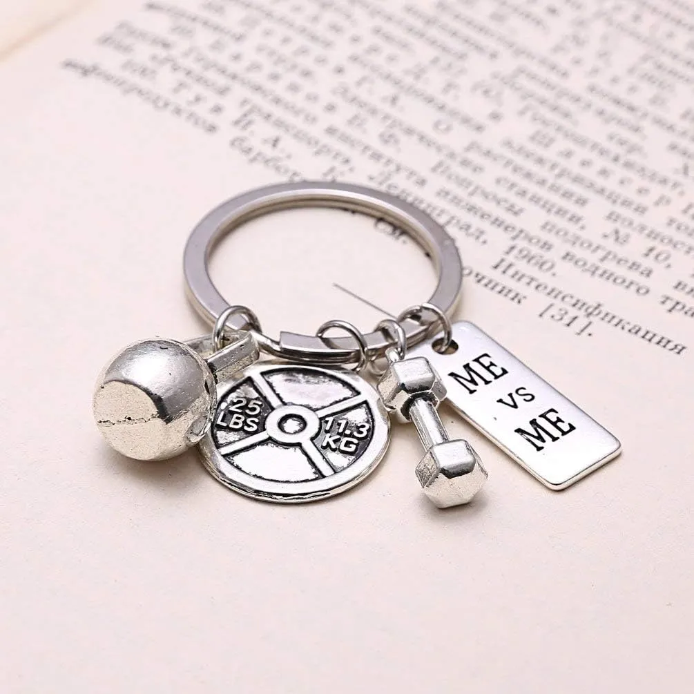 RINHOO Stainless Steel Fitness Gym Charm Keychains Quotes Weight Plate Dumbbell Kettlebell CharmsKeyring