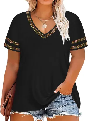 RITERA Plus Size Tops for Women Short Sleeve T Shirt Casual Summer V Neck Tunics Tees XL-6XL