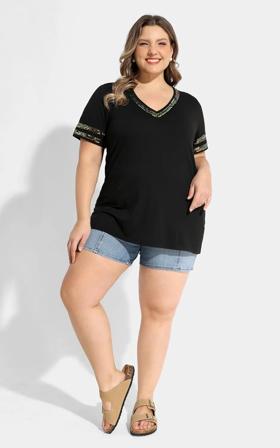 RITERA Plus Size Tops for Women Short Sleeve T Shirt Casual Summer V Neck Tunics Tees XL-6XL