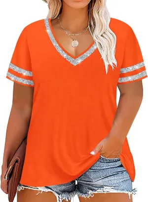 RITERA Plus Size Tops for Women Short Sleeve T Shirt Casual Summer V Neck Tunics Tees XL-6XL