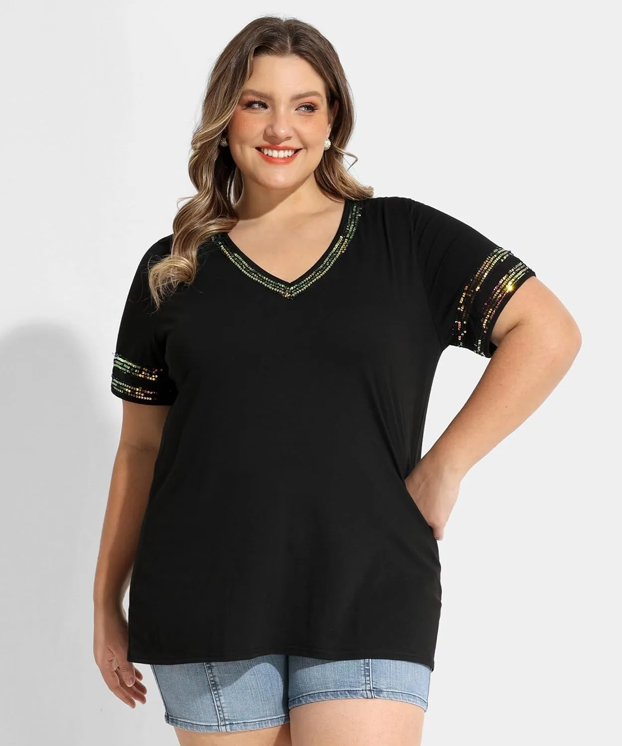 RITERA Plus Size Tops for Women Short Sleeve T Shirt Casual Summer V Neck Tunics Tees XL-6XL
