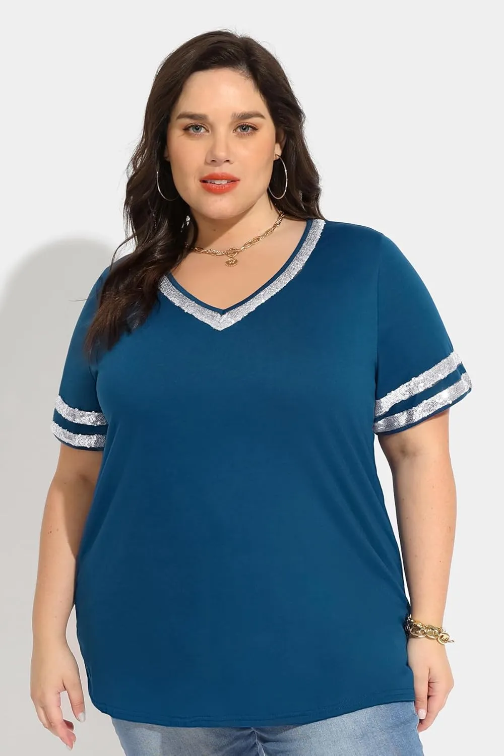 RITERA Plus Size Tops for Women Short Sleeve T Shirt Casual Summer V Neck Tunics Tees XL-6XL