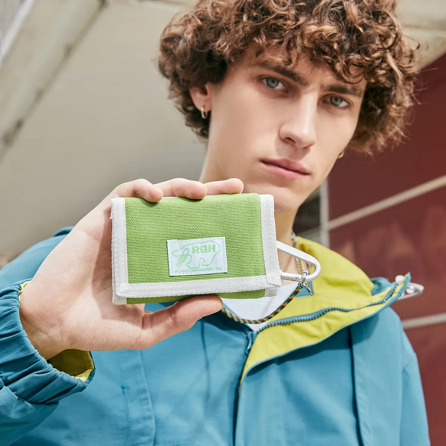 Rough Enough Kids Wallet for Boys Teen with Neck Lanyard Strap Keychain Zipper Coin Pocket Card Holder Green Canvas