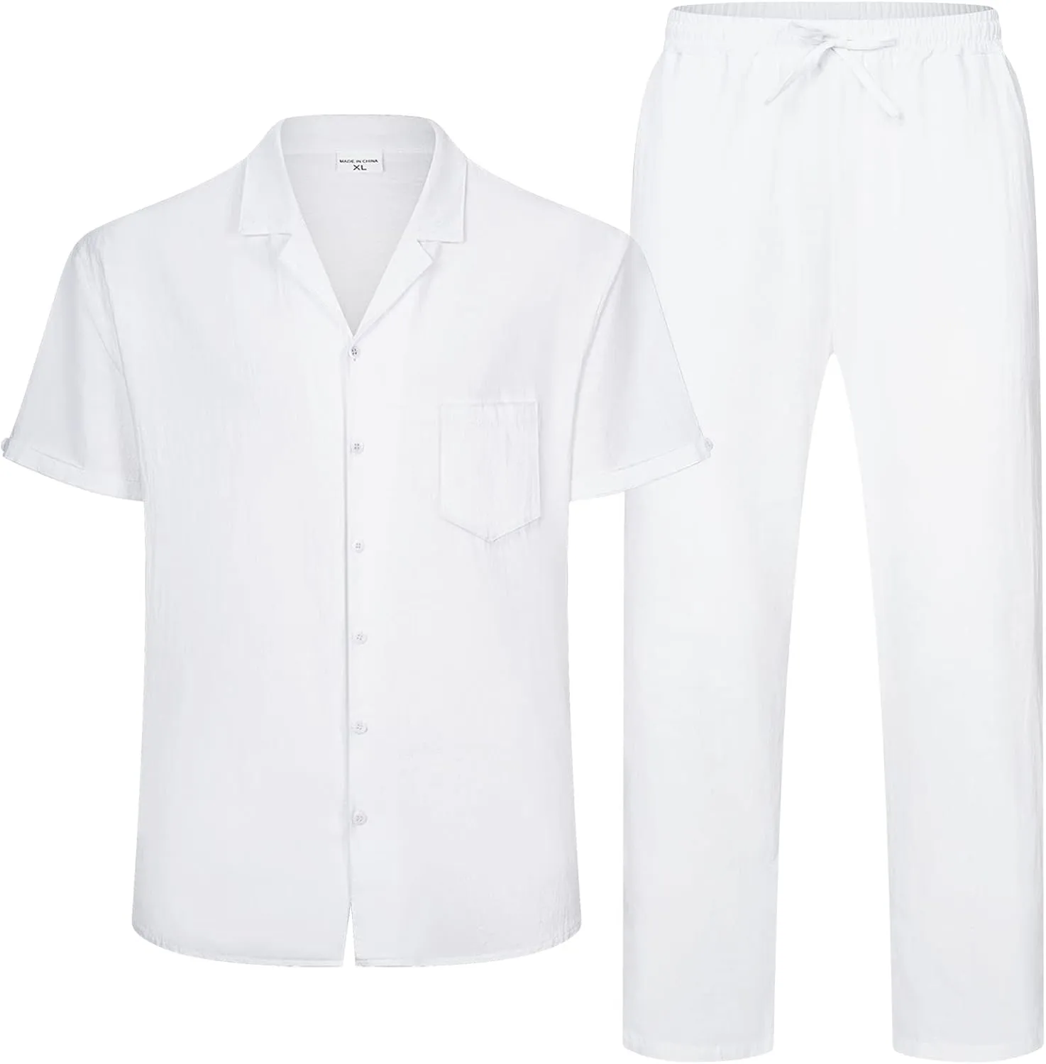 RPOVIG Linen Shirt Pants Outfits:Men's Linen Sets 2 Piece Short Sleeve Shirts Yoga Pants Beach Wedding Suits
