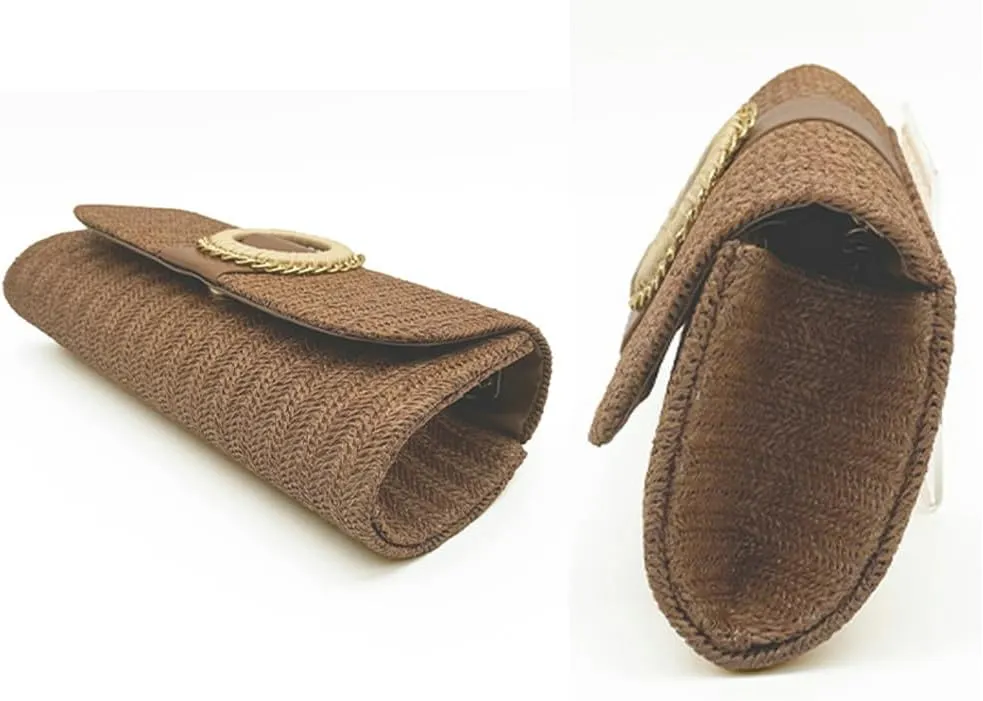 Rungion Straw Clutch Purses for Women Small Envelope Pouch Crossbody Shoulder Bag Chian Handbags Summer Woven Beach Bag 2025