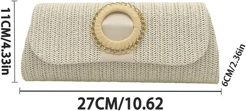 Rungion Straw Clutch Purses for Women Small Envelope Pouch Crossbody Shoulder Bag Chian Handbags Summer Woven Beach Bag 2025
