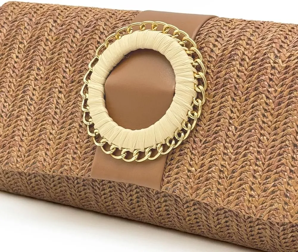 Rungion Straw Clutch Purses for Women Small Envelope Pouch Crossbody Shoulder Bag Chian Handbags Summer Woven Beach Bag 2025