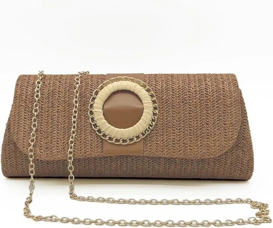 Rungion Straw Clutch Purses for Women Small Envelope Pouch Crossbody Shoulder Bag Chian Handbags Summer Woven Beach Bag 2025