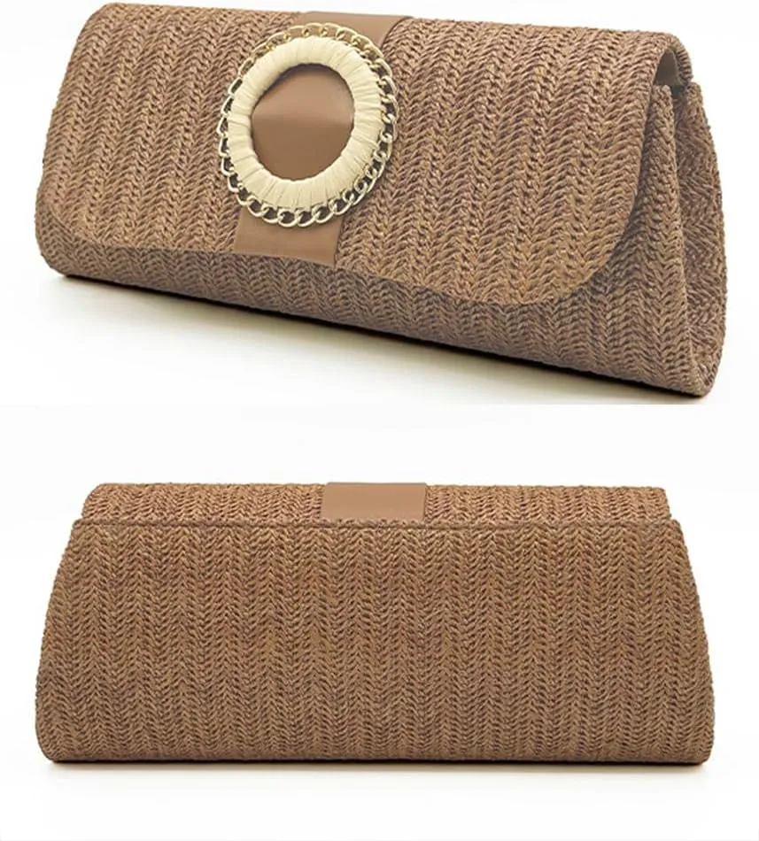 Rungion Straw Clutch Purses for Women Small Envelope Pouch Crossbody Shoulder Bag Chian Handbags Summer Woven Beach Bag 2025