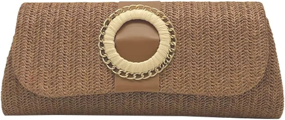 Rungion Straw Clutch Purses for Women Small Envelope Pouch Crossbody Shoulder Bag Chian Handbags Summer Woven Beach Bag 2025