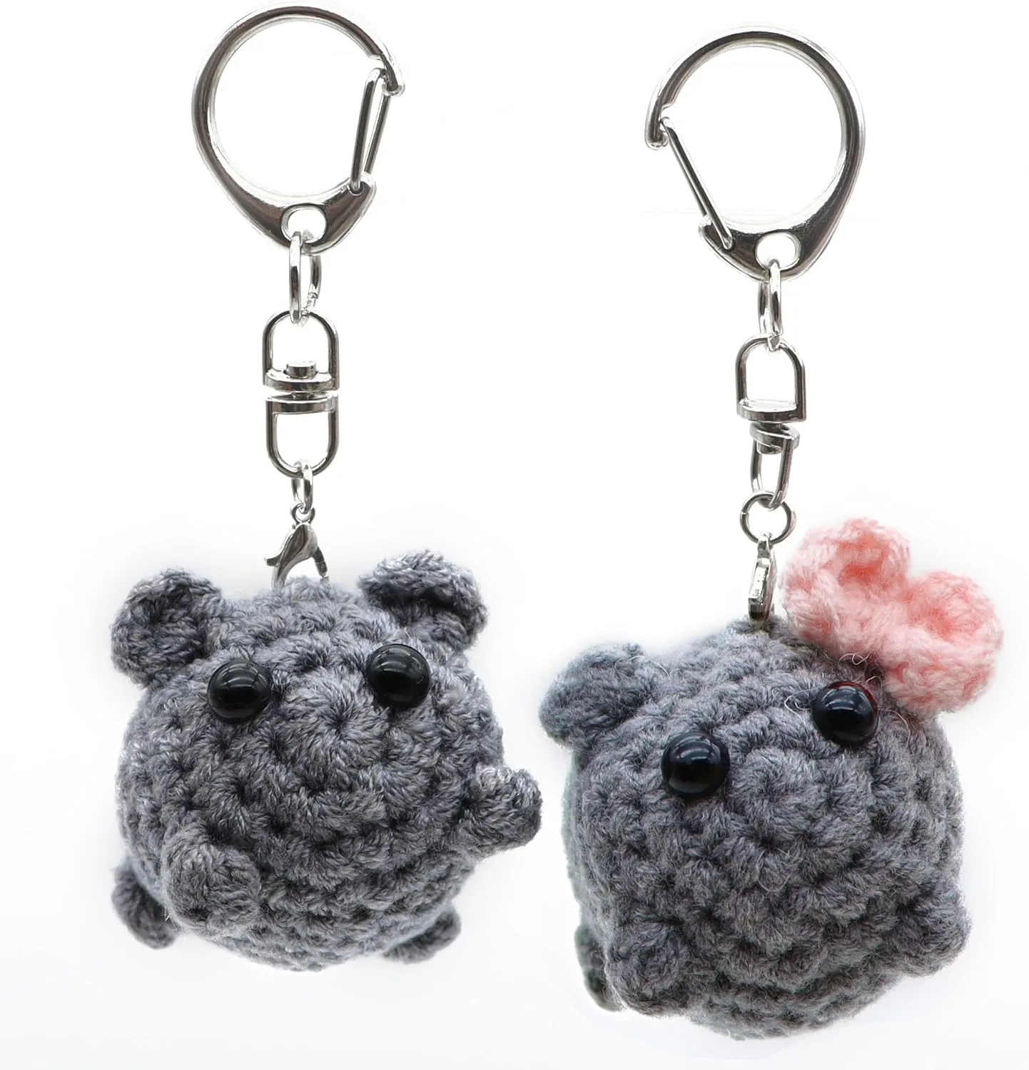 Sad Hamster Meme Plush & Keychain Set - Cute Kawaii Crochet Hamster Memes Keychain - 2 Pack Knitted Soft Hamster Keychain - Sad Hamster Keychain, 1inchs, Grey