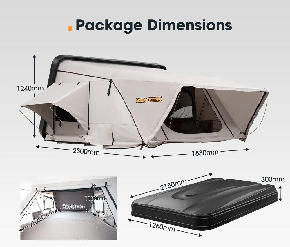 San Hima Jervis Roof Top Tent Hardshell Side opening King Size Camping 4WD