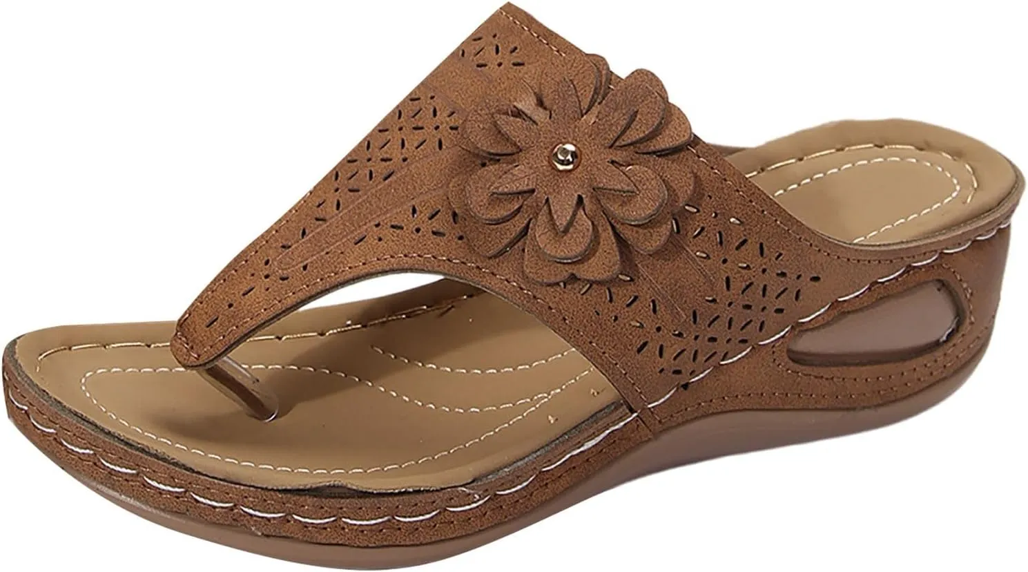 Sandals For Women 2025 Breathable Wedge Thong Sandal Flower Flip Flops Casual Arch Support Women's Orthopedic Shoes