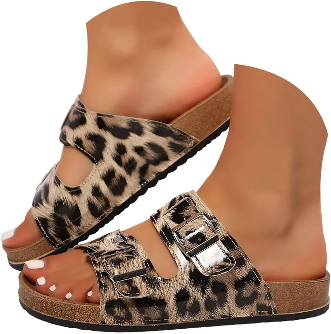 Sandals For Women 2025 Dressy 2 Buckle Flat Sandal With Arch Support Slip On Platform Shoes Casual Indoor Slippers