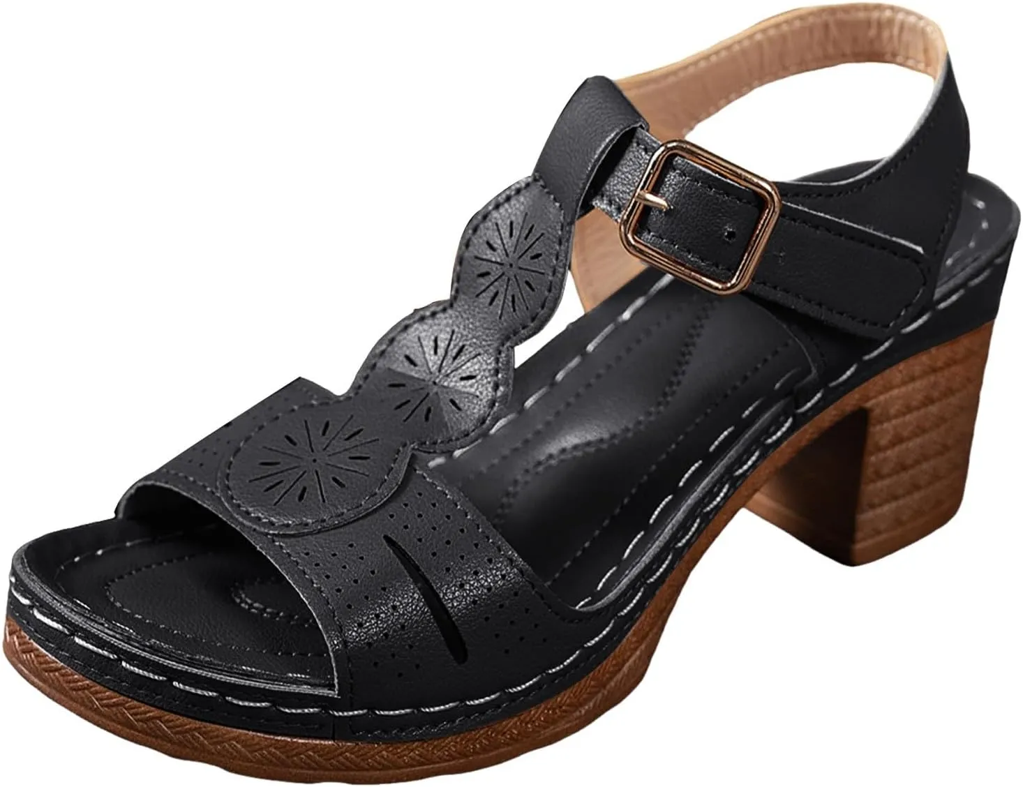 Sandals For Women 2025 Dressy Adjustable Ankle Buckle Women's Heels Open Toe Block Heeled Classic Pumps Shoes