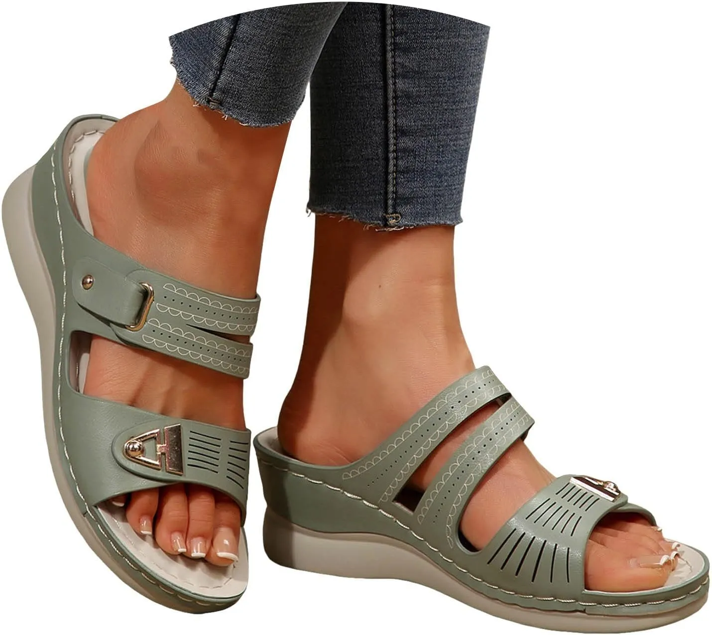 Sandals for Women 2025 Dressy Arch Support Orthopedic Sandal Metal Decoration Wide Width House Wedge Slippers Shoes