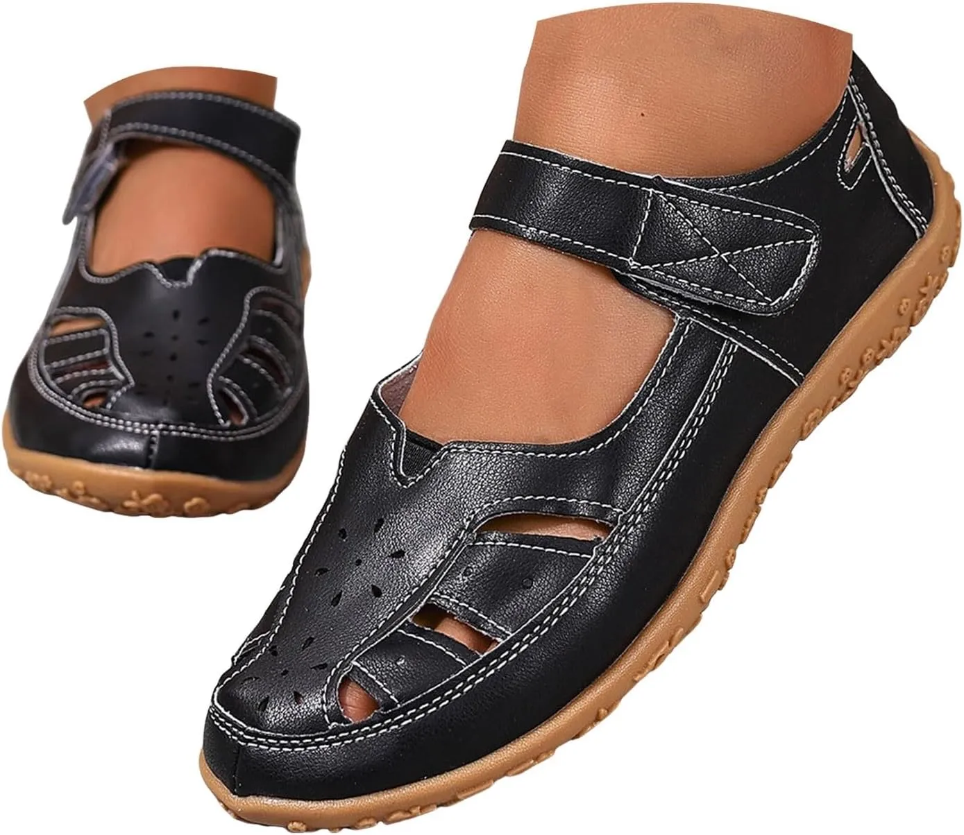 Sandals For Women 2025 Dressy Breathable Closed Toe Sandal Women's Lug Sole Non-Slip Ankle Strap Flat Ballet Shoes