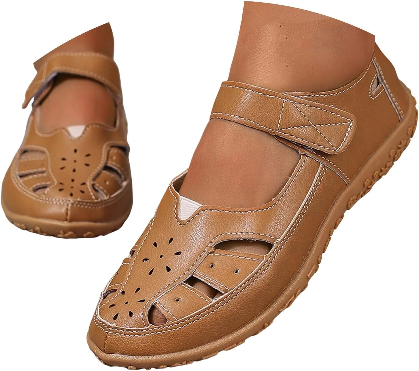 Sandals For Women 2025 Dressy Breathable Closed Toe Sandal Women's Lug Sole Non-Slip Ankle Strap Flat Ballet Shoes