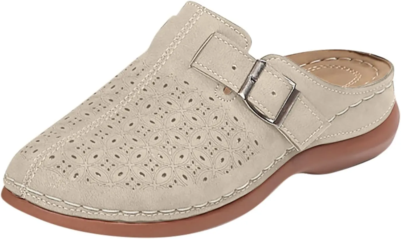 Sandals for Women 2025 Dressy Breathable Closed Toe Slippers For Woman Buckle Wedge Sandal Arch Support House Flats