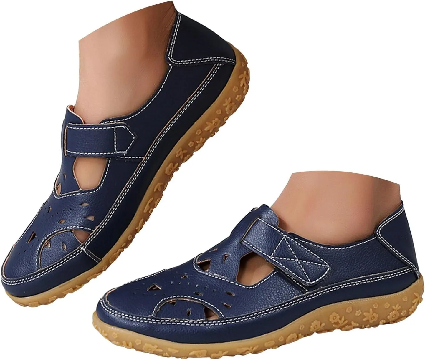 Sandals For Women 2025 Dressy Breathable Flats For Women Closed Toe Lug Sole Non-Slip Ankle Strap Flat Ballet Shoes