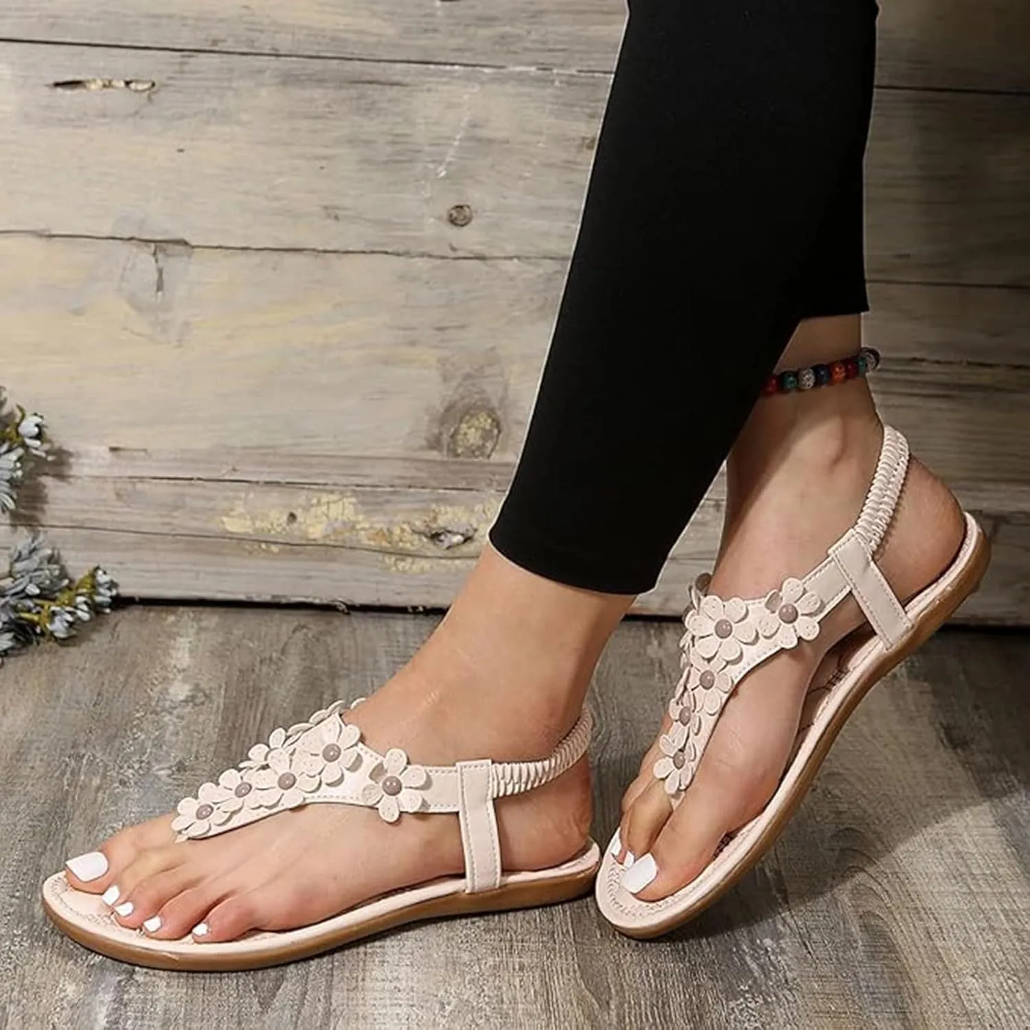 Sandals for Women 2025 Dressy Comfortable Foot-bed White Sandal Boho Beach Thong Flats Slides Women's Dress Shoes