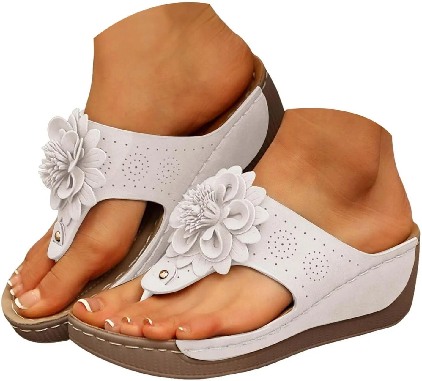 Sandals For Women 2025 Dressy Flower Flip Flops Women's Orthopedic Flip-Flops Slides Indoor Wedge Walking Slippers