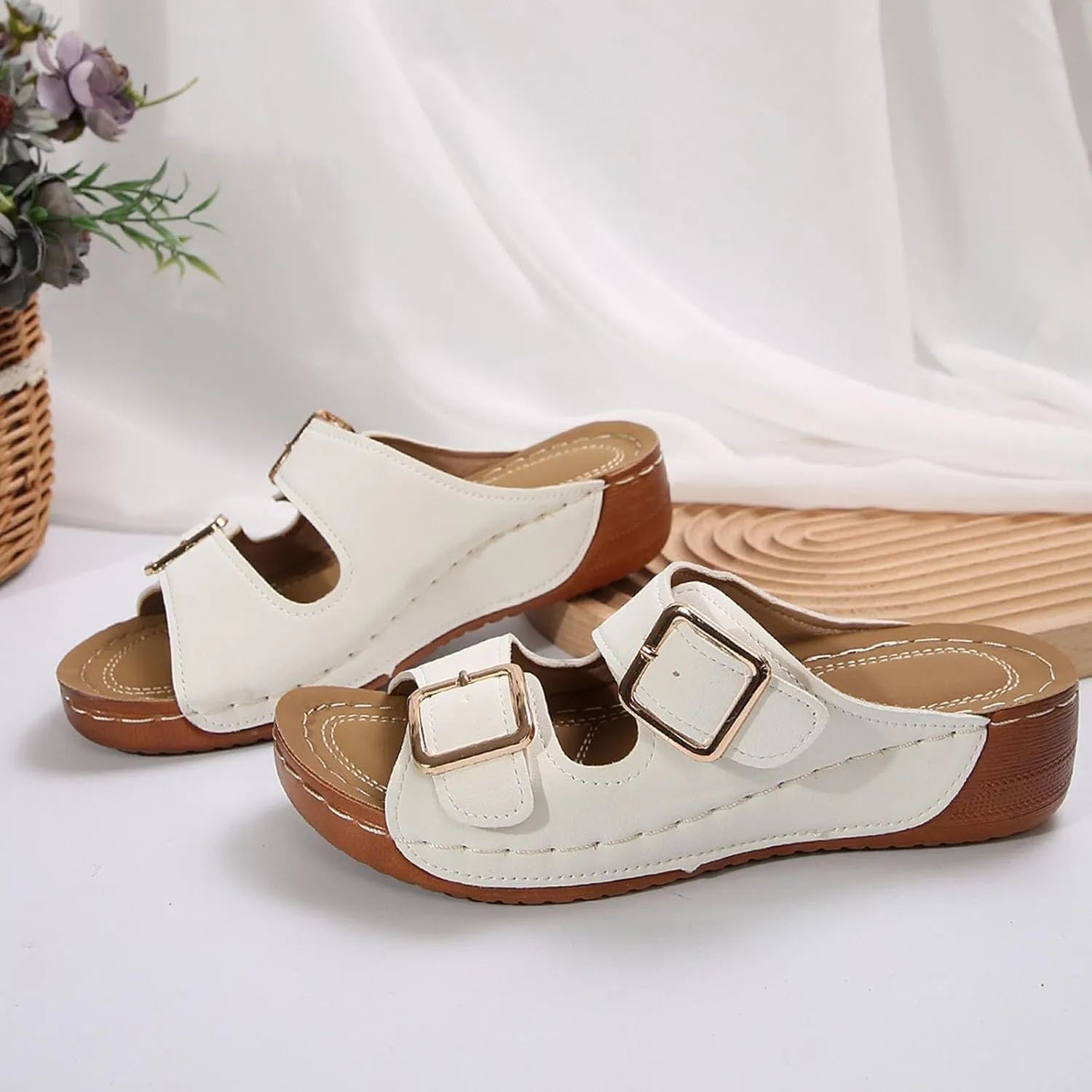 Sandals for Women 2025 Dressy Orthopedic Sandal With Arch Support 2 Buckles Adjustable Wedge Walking Shoes Outdoor