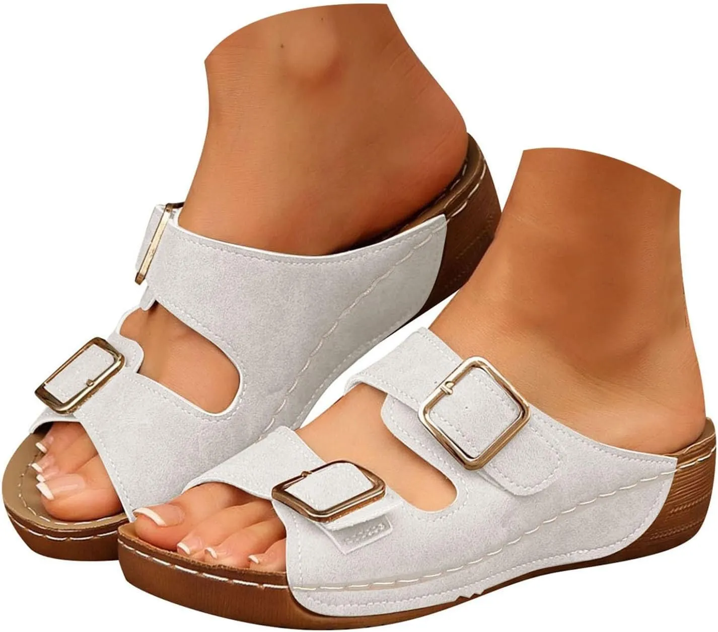 Sandals for Women 2025 Dressy Orthopedic Sandal With Arch Support 2 Buckles Adjustable Wedge Walking Shoes Outdoor