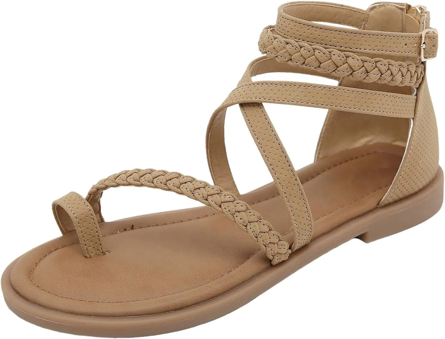 Sandals For Women 2025 Gladiator Sandal Ankle Buckle Flats Back Zipper Strappy Open Toe Summer Orthopedic Flat Shoes