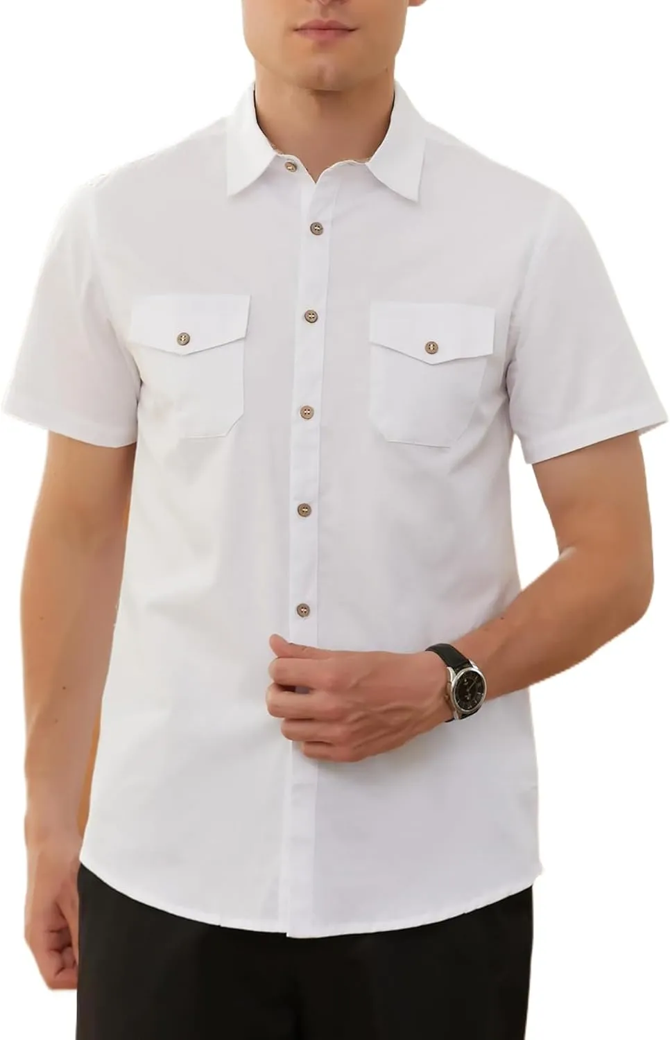 SANGTREE Mens and Boys Casual Short Sleeve Button Down Shirts with Two Pockets, US 12 Months - Adult 2XL