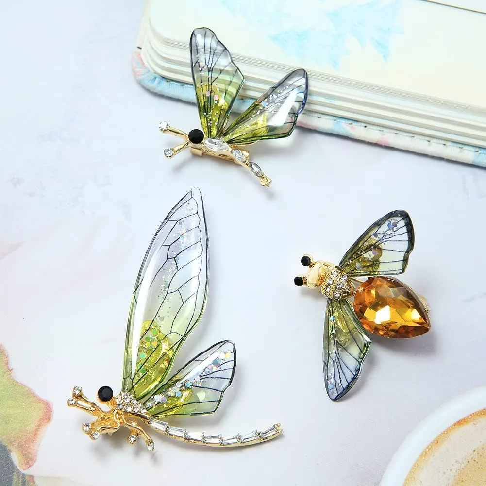 Set of 3 Insect Themed Woman Man Brooch Pin,Crystal Rhinestones Bee Butterfly Dragonfly Brooch Pin Breastpin Jewelry Accessories for Clothes Suit Collar Dress Scarf Decoration Gift
