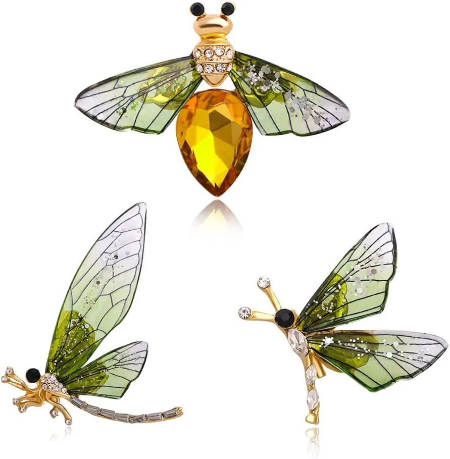 Set of 3 Insect Themed Woman Man Brooch Pin,Crystal Rhinestones Bee Butterfly Dragonfly Brooch Pin Breastpin Jewelry Accessories for Clothes Suit Collar Dress Scarf Decoration Gift