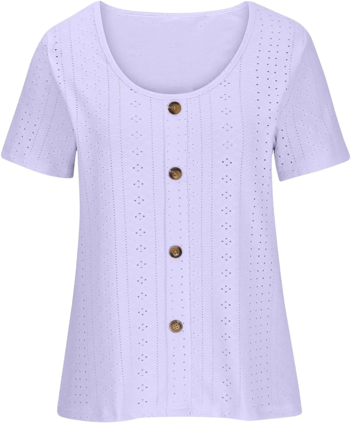 Short Sleeve Shirts for Women Dressy Casual Hollow Button Scoop Neck Solid Color Blouses Cute Sexy Summer Tops