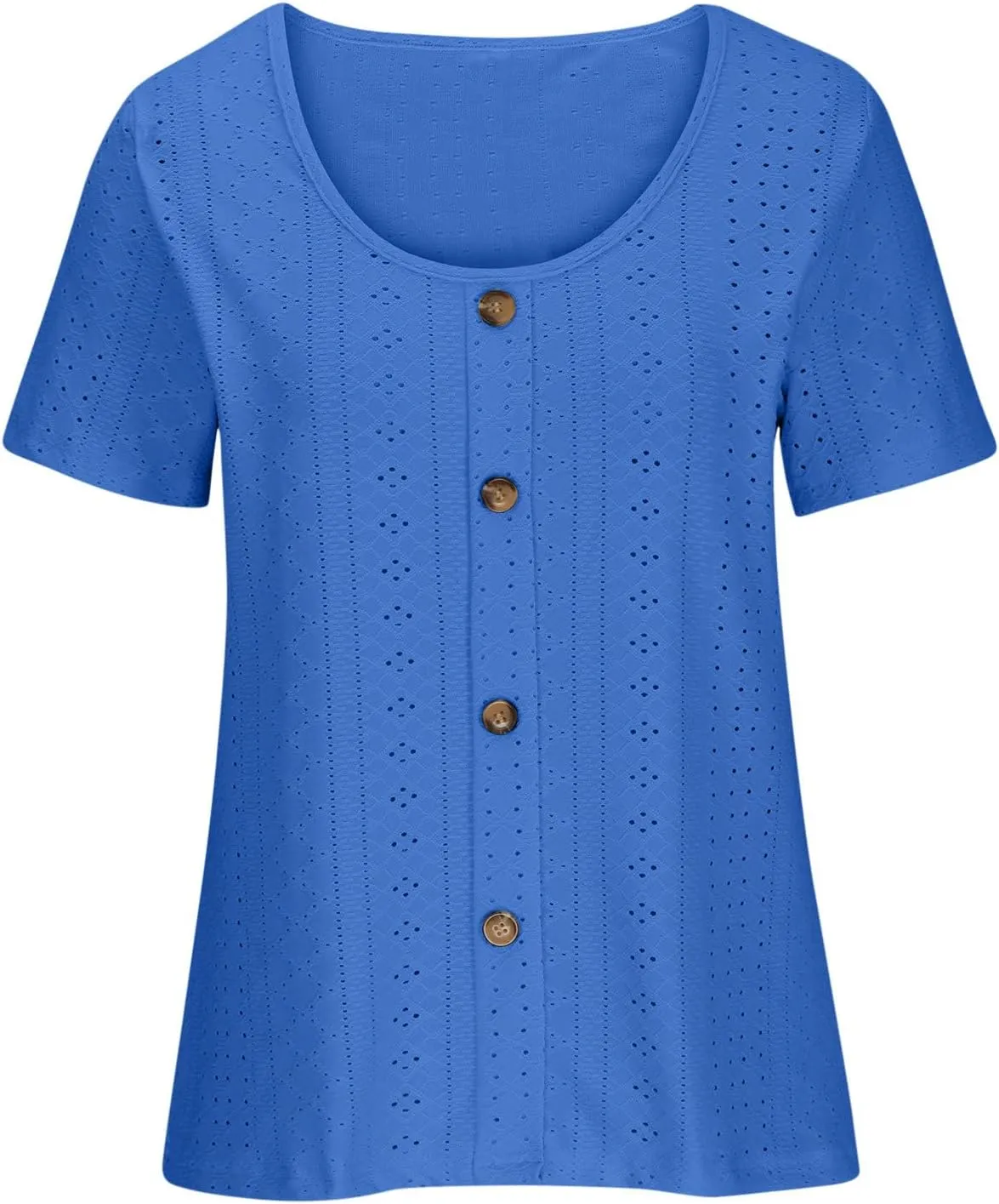 Short Sleeve Shirts for Women Dressy Casual Hollow Button Scoop Neck Solid Color Blouses Cute Sexy Summer Tops