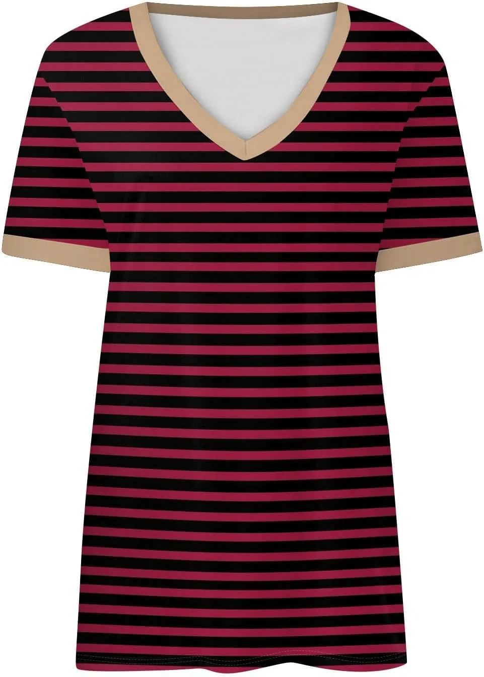 Short Sleeve Shirts for Women Dressy Casual Loose Fit Striped V Neck Blouses Daily Work Dating T Shirts