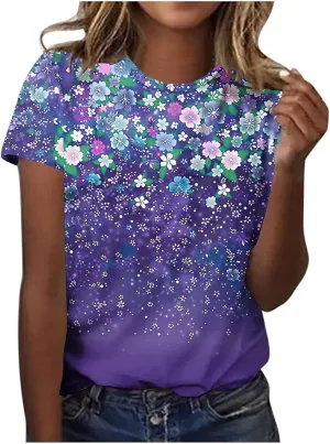 Short Sleeve Shirts for Women Vintage Floral Print Blouses Dressy Casual Ladies Loose Fit Summer Tops Trendy Outfits