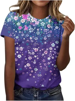 Short Sleeve Shirts for Women Vintage Floral Print Blouses Dressy Casual Ladies Loose Fit Summer Tops Trendy Outfits