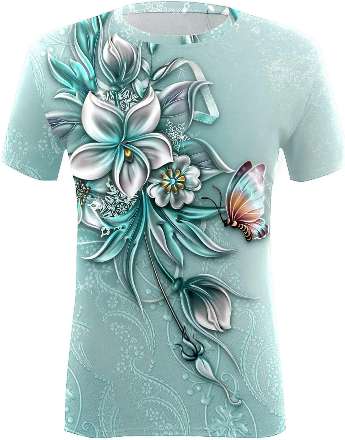 Short Sleeve Shirts for Women Women's Fashion Casual Short Sleeve Floral Print Round Neck Pullover Top Blouse