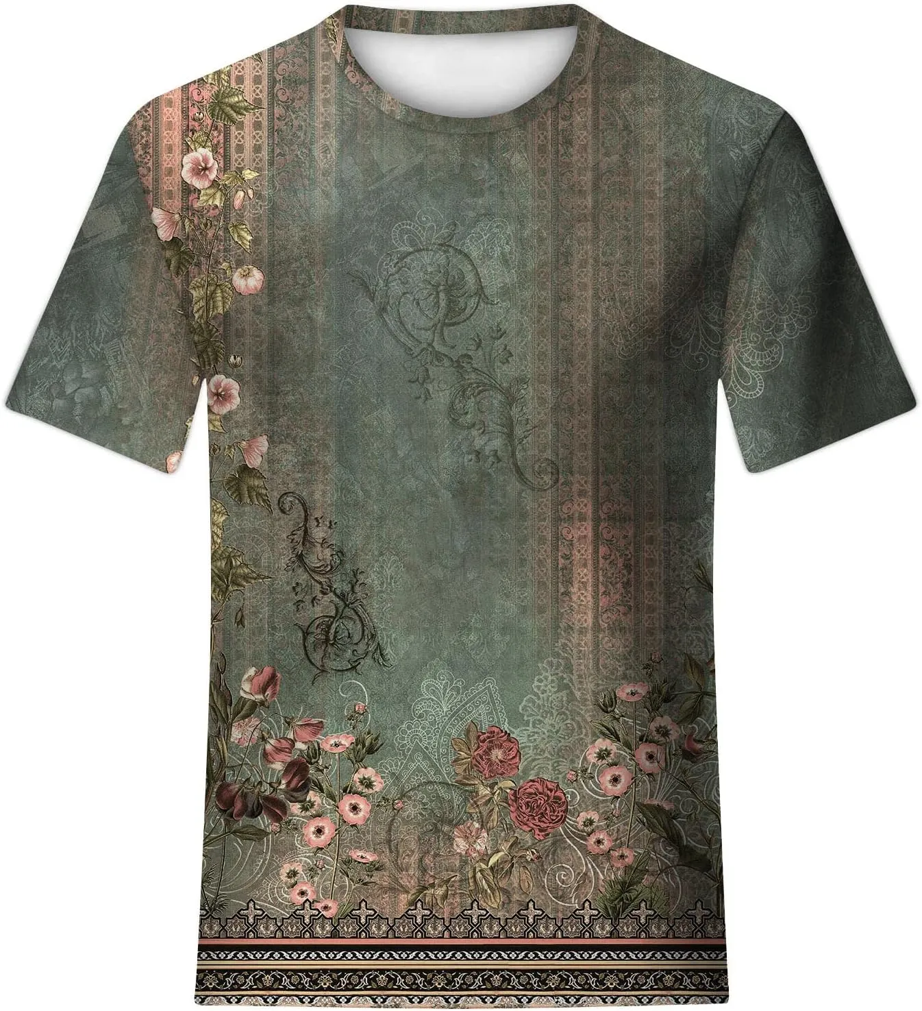 Short Sleeve Shirts for Women Women's Fashion Casual Short Sleeve Floral Print Round Neck Pullover Top Blouse