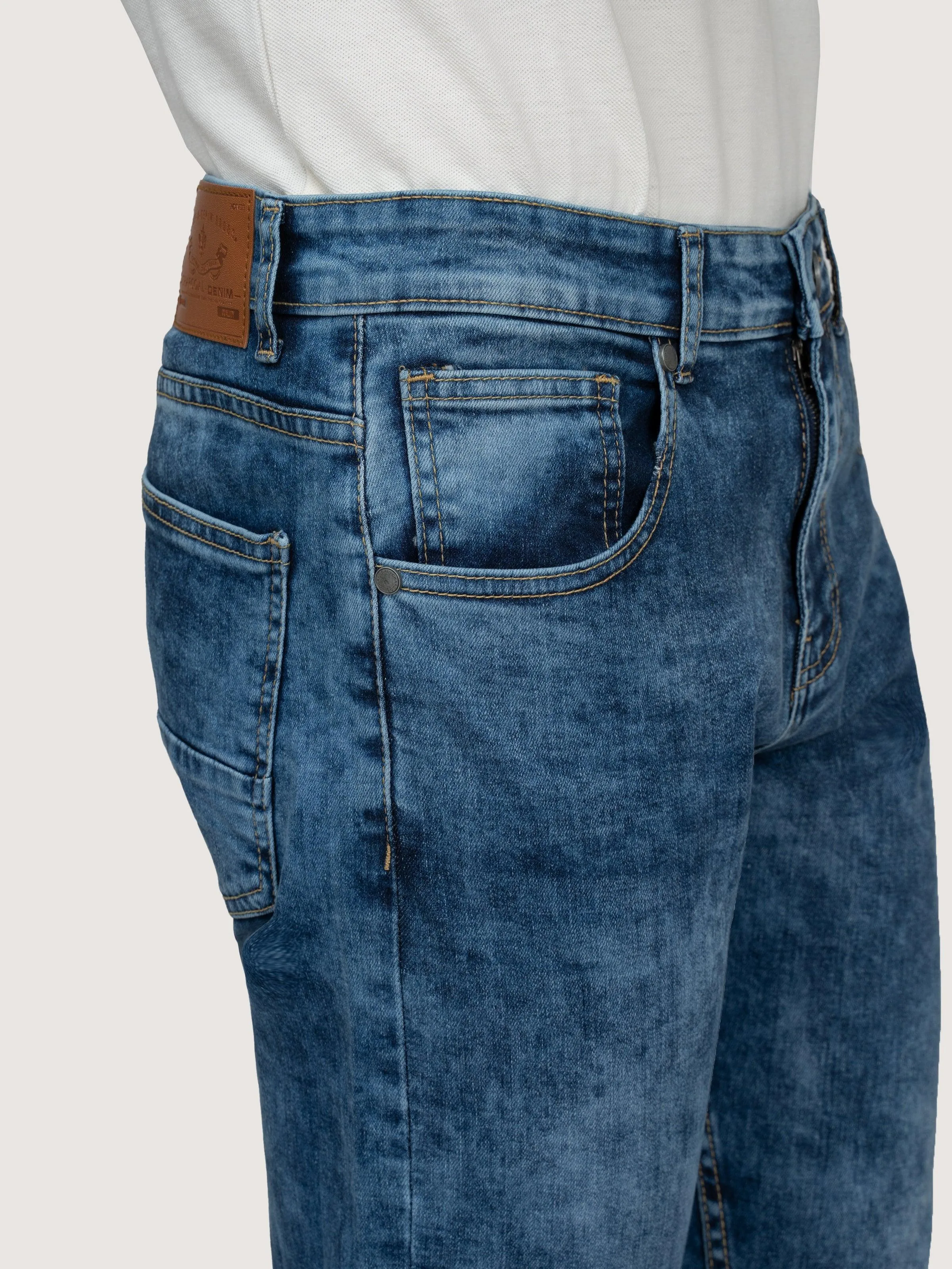 SLIM LEG DENIM JEANS MID BLUE RANDOM